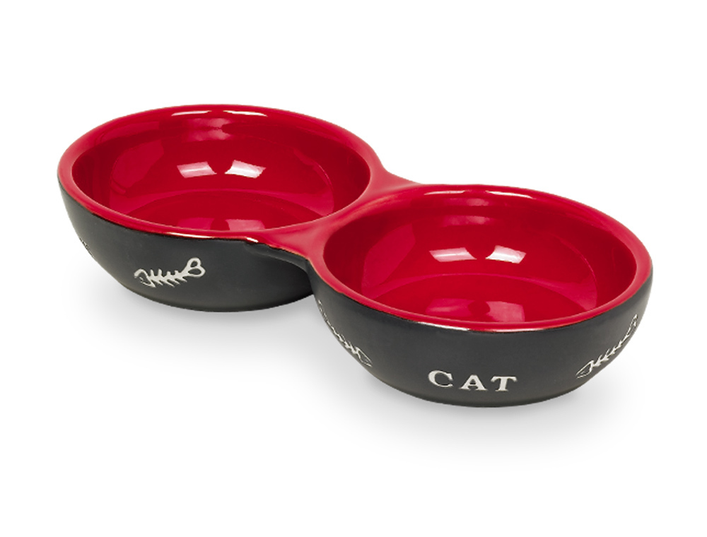 Nobby Katzen Keramik Doppelnapf Cat schwarz/rot